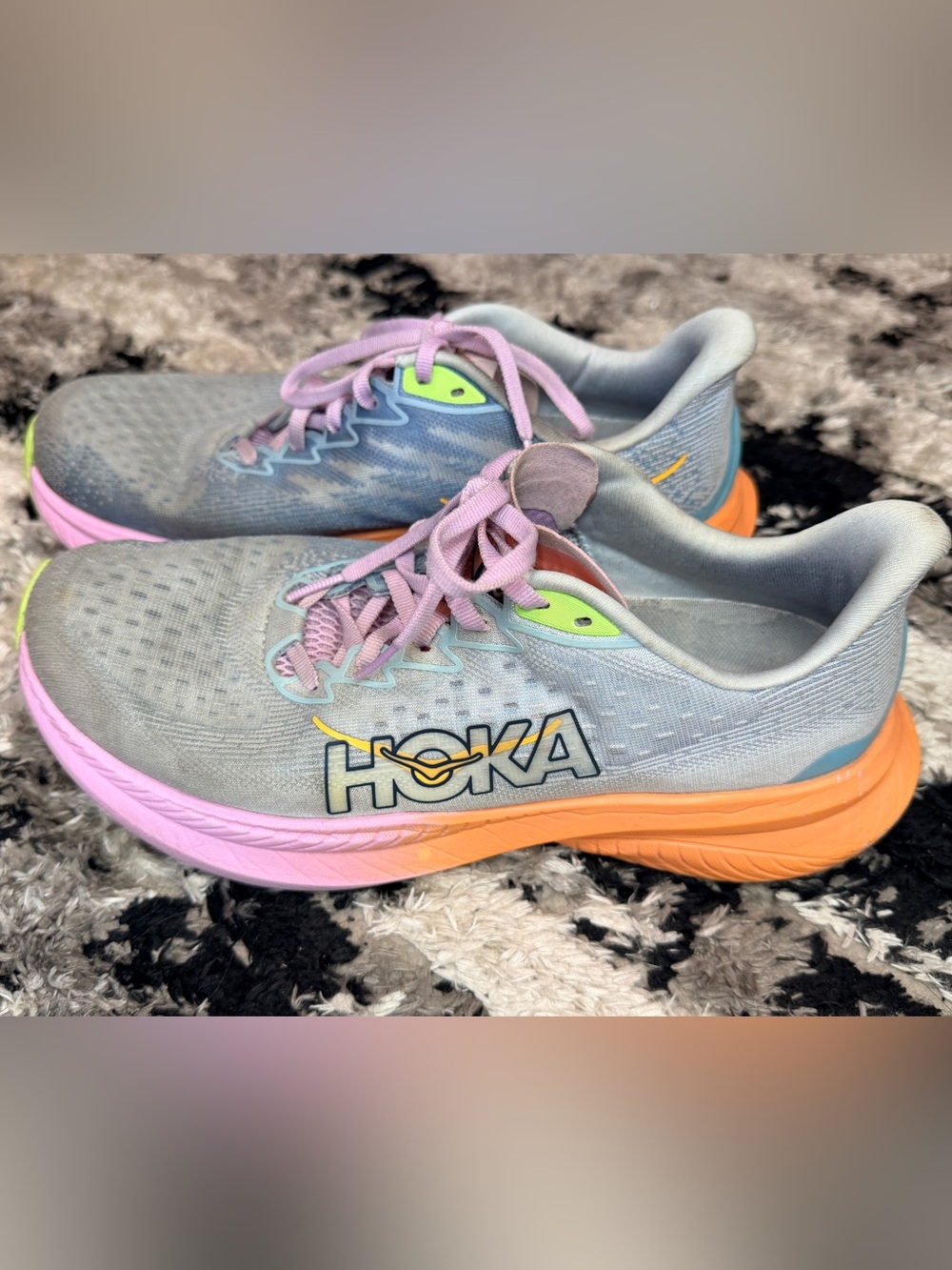 Hoka Neutral Trainer in Light Gray, Lavender & Orange